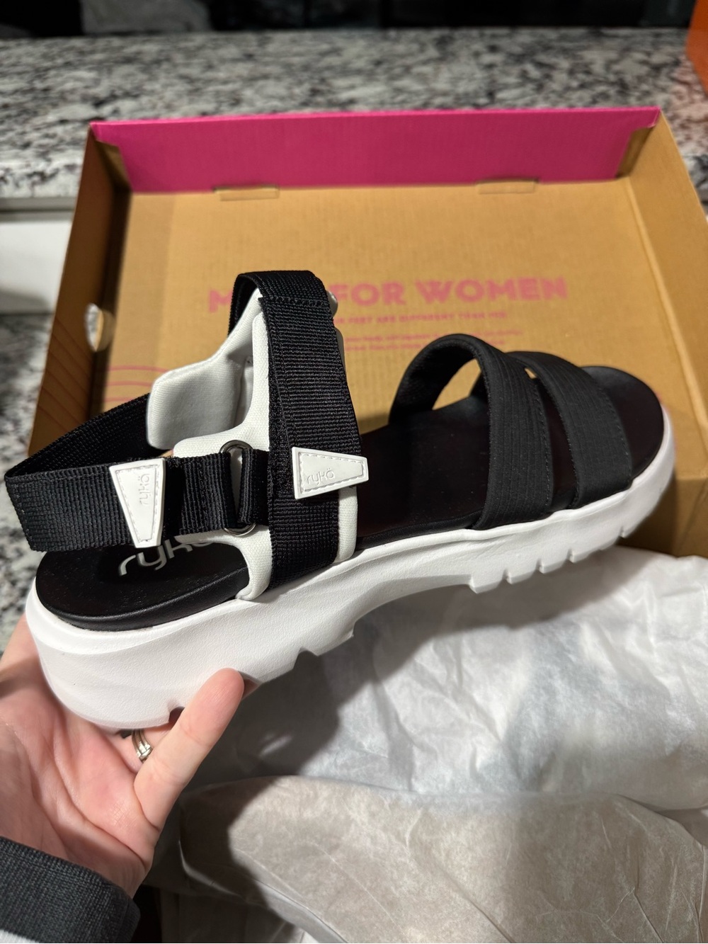 Ryka Black and White Platform Sport Sandal for Women size 11